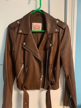 Brown faux leather Levi moto jacket
